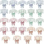 INCOK Bow DTF Transfers Ready to Press - 24 Sheets MOM Mama Grandma Auntie Iron on Transfers Coquettee Blue Green Yellow Iron on Vinyl Design for Tshirts Clothes Jacket Hat Bag DIY Craft