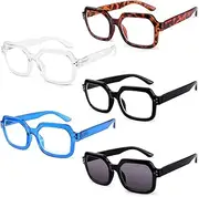 [Eyekepper] 5-pack Reading Glasses for Women Square Readers Large Frame