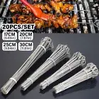 20Pcs Stainless Steel BBQ Barbecue Sticks Reusable Grill Kebab Grilling Skewers