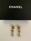 NIB Chanel Coco Cuba CC Logo 3D Triple Star Charm Gold Tone Drop Dangle Earrings