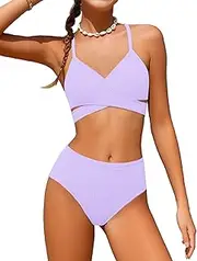 Doumlop Girls Swimsuit Bikini Set,Criss Cross Bathing Suits for Girls Two Piece Swimsuit Solid Color Girls' Swimwear