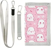 [Yoogain] Cartoon Cute Pink Halloween Unique wallet card holder for women Trendy billfolds with lanyard, Cartoon cute pink Halloween Unique, 1 size, Fashion