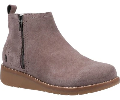 Hush Puppies Libby Womens Taupe Wedge Heel Casual Zip-Up Ankle Boots