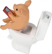 Desktop Adornment Pig Decor Cute Pig Figurines Pig Texting on Toilet Statue Piggy Sculpture Miniature Animals Garden Farm Statue Collectible Figurines Lawn Ornament Pig Statue Figurine