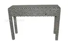 Handmade Bone Inlay Zig Zag Design 3 Drawers Console Table Black & White