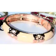 Clamper 7" Bangle Bracelet Nordstrom Aqua Cream Gold Tone Rhinestones Hinged