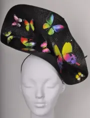 Black Feather Butterfly Rainbow Extra Large Hat Flower Headband Fascinator ra...