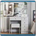 NEW Dressing Table Stool Set Touch-screen LED Mirror Drawers Makeup Vanity Desk