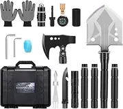 Survival Shovel Axe Multitool, Fixm Folding Shovel Hatchet Survival Tool Camping Tool Kit with Storage Box, Great for Outdoors, Camping, Hiking and Car Emergency