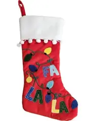 Red & White Velvet Light Strand FaLaLa Christmas Holiday Stocking