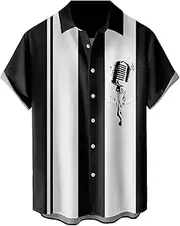 [YBHUO] Music Shirts for Men Hawaiian Bowling Vintage Print Short Sleeve Casual Button Down Beach Big Tall Shirt