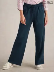 White Stuff Blue Ava Wide Leg Jersey 100% Cotton Joggers (F13953) | $136
