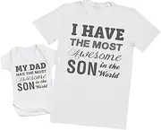 [Zarlivia Clothing] Most Awesome Son - Matching Father Baby Gift Set - Mens T Shirt & Baby Bodysuit - White - X-Large & Newborn