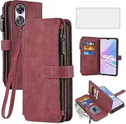 [Asuwish] Phone Case for Oppo A58 5G/A78 5G/A58X/A1X Wallet Cover with Tempered Glass Screen Protector and Leather Flip Credit Card Holder Stand Lanyard Slot Cell Accessories A 78 CPH2483 Women Men Red