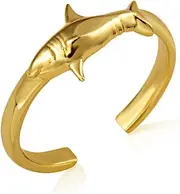 [Claddagh Gold] 14K Yellow, White, or Rose Gold 2mm Great White Shark Ocean Nautical Adjustable Toe Ring for Ladies - Choice of Metal