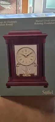 STIFFEL WALNUT MANTEL CLOCK QUARTZ REVOLVING PENDULUM
