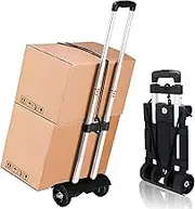 Folding Luggage Cart with Expandable Base Plate,2 Wheels Aluminium Alloy Drawbar Folding Hand Truck Dolly,Collapsible Light Duty Dolly for Moving Shopping Travel Office Use,50lbs(Silvery Drawbar)