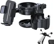 Motorcycle Bottle Holder - 360 Degree Rotatable Multipurpose Drink Holder - User Friendly Stroller Accessories, Black Cup Holder with Phone Holder for Coffee Mugs