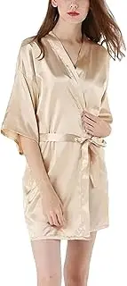 [Generic] Luxury Satin Kimono Robe For Women - Bathrobe With Belt Soft Yukata Sleepwear Loungewear Lightweight Housecoat