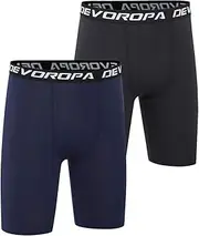 [DEVOROPA] Youth Boys' Compression Shorts Performance Athletic Base Layers Workout Training Underwear Side Pocket (Pack of 2)