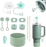 11PCS Accessories for Stanley Cup, 6 Spill Stoppers, 2 Straw Covers, 2 Pendant Charms, 1 Boot, Silicone Accessories for 40oz & 30oz (Green)