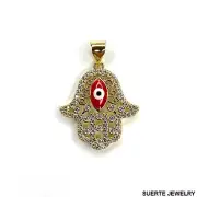 14k Gold Plated Evil Eye Hamsa Hand Pendant Mal De Ojo Collar Dije Oro Laminado