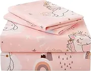 JSD Pink Moon Unicorn Kids Sheet Set Twin 3 Piece, Cute Printed Microfiber Bed Sheets for Girls Deep Pocket