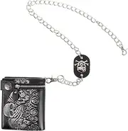 [Beavorty] Leather Punk Wallet with Chain Gothic Rose Compact Lightweight Purse for Travel Halloween Parties Unisex Style Durable Stylish Leather Wallet