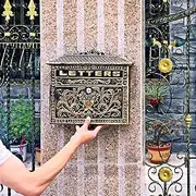 Mailbox Vintage Metal Post Box Outdoor Garden Porch Drop Box Security Design Parcel Box Wall Mount Suggestion Box 13×13×12 in