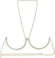 [OhMill] Sparkly Rhinestone Love Heart Chest Harness Sexy Nightclub Body Bra Chain Jewelry for Women Beach Party Nightclub Rave Crystal