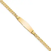 Solid 14K Yellow Gold Soft Diamond Shape Curb Link ID Bracelet