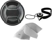 Olympus Pen E-PL7 Lens Cap Center Pinch (37mm) + Lens Cap Holder + Nw Direct Microfiber Cleaning Cloth.