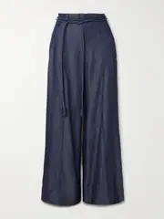 [Andres Otalora] Andres Otalora - Belted Tencel Wide-leg Pants - Indigo - US10 US 10 Blue