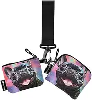 [XYMZR] Mini Zip Around Wristlet keychain Wallet Bulldog Happy Galaxy for Women Personalized Pattern Detachable Dual Pouch Wristlet Portable Wallet Phone Coin Purse, Multi-colored, One Size