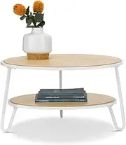 [L3 Home] Macy Round Timber Shelf Metal Frame Coffee Table, 80cm, Natural/White