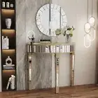 Half-moon Shape Mirrored Console Table Silver 3 Leged Storage Table for Entryway