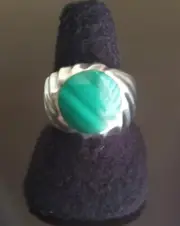 Erick's Sterling Silver Malachite Man's Ring Size 10.8 Taxco.925