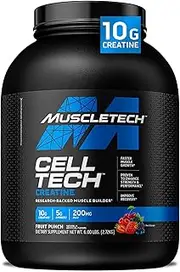 MuscleTech Creatine Monohydrate Powder | Cell-Tech Creatine Powder | Post Workout Drink | Creatine Supplements for Men & Women | Fruit Punch, 2.72 kg (56 Servings)