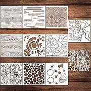 Ireer 10 Pcs Stencils for Painting Wall Texture 6 x Inch Reusable DIY Mixed Crackle Marble Background Spray Paint Art Wood Canvas Paper Floor Tile (Rustic Style)