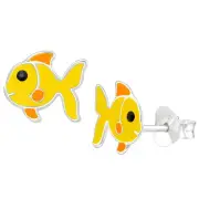 9mm Goldfish with CZ Studs Solid 925 Sterling Silver Push Back Earrings
