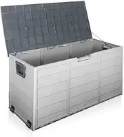 [MODAA] 290L Weather Proof Heavy Duty Polyethylene Material Utility Storage Box for Patio, Shed and Garage, Outdoor Garden and Backyard Lockable Locker Container with Wheels and Handles, Gray