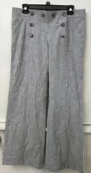 Topshop Gray Pinstripe Wide Leg Button Up Trouser Pants Linen Blend Size 8 NWT