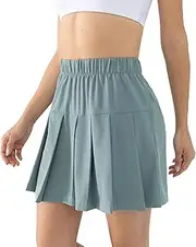 [Cosmolle] Womens High Waisted Pleated Skorts Tennis Skirt with Shorts Quick Dry Workout Shorts Lightweight Elastic Waist
