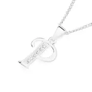 Initial P Letter Pendant In Sterling Silver With Cz in Clear