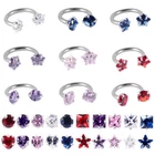 2X Multi Shape Zircon Nose Ring Internal Thread Horseshoe Steel Ear Lip Piercing