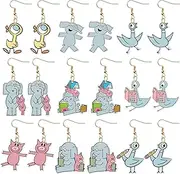 [Feuid Gniea] 9 Pairs Back to School Earrings Set Cute Acrylic Animal Elephant Pig Bird Dangle Drop Earrings for Teacher Double Side Design Back to School Jewelry Gifts for Teens Women Teacher Educators