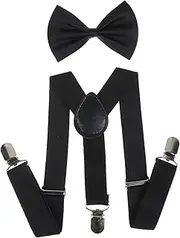 [NiceYnn] Kids Braces Bow Tie Set, 2.5cm Elastic Adjustable 60cm Y-Back Clip-on Suspenders, Formal Classic Pre-Tied Bowties for 1-9 years olds Boys Girls Wedding Party Fancy Dress up
