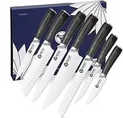 Chef Knife Set Professional - 7-Piece Kitchen knife Set without Block, High Carbon Stainless Steel Japanese-Style Kitchen knives, Full-Tang, Ergonomic Red Pakkawood Handle