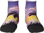 [JEJEA] Summer Palm Tree print Men's Athletic Cushioned Crew Socks Crew Training Athletic Socks Men and Women for Sports