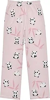 [ZZXXB] Panda and Leaf Print Boys Long Pants Soft Trousers Elastic Waist Kids Lounge Bottoms with Pockets S-XL